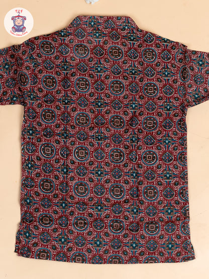 Red - Boys Printed Short Kurta