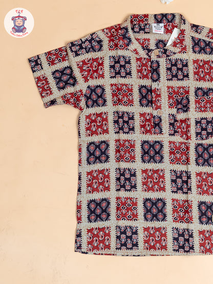 Red & Black - Boys Printed Short Kurta
