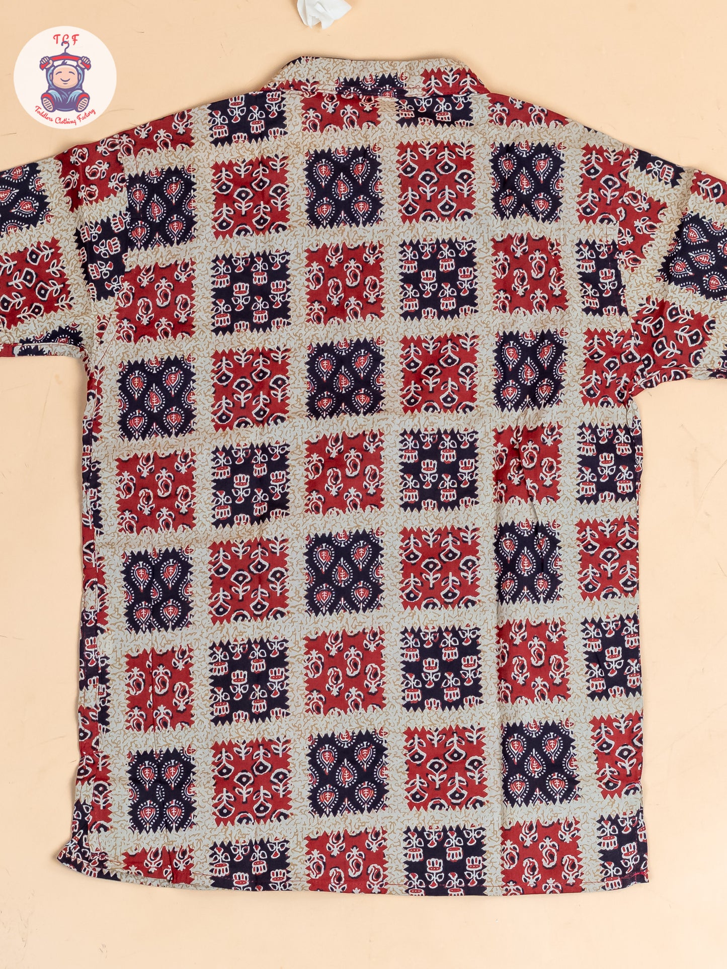 Red & Black - Boys Printed Short Kurta