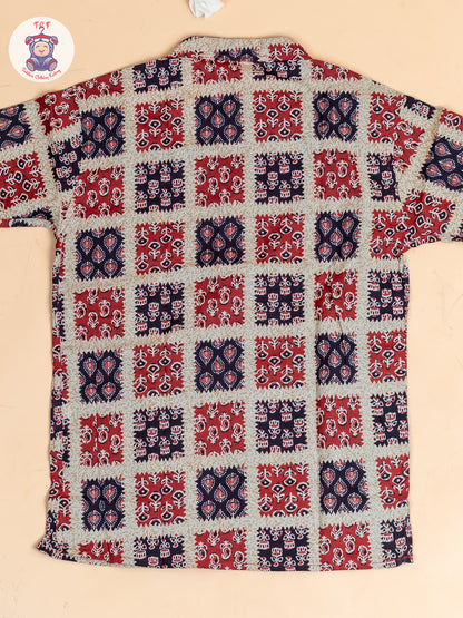 Red & Black - Boys Printed Short Kurta