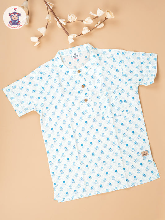 White & Blue - Boys Readymade Short Kurta