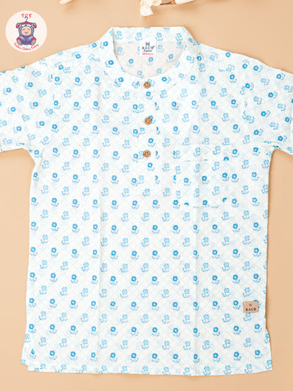 White & Blue - Boys Readymade Short Kurta
