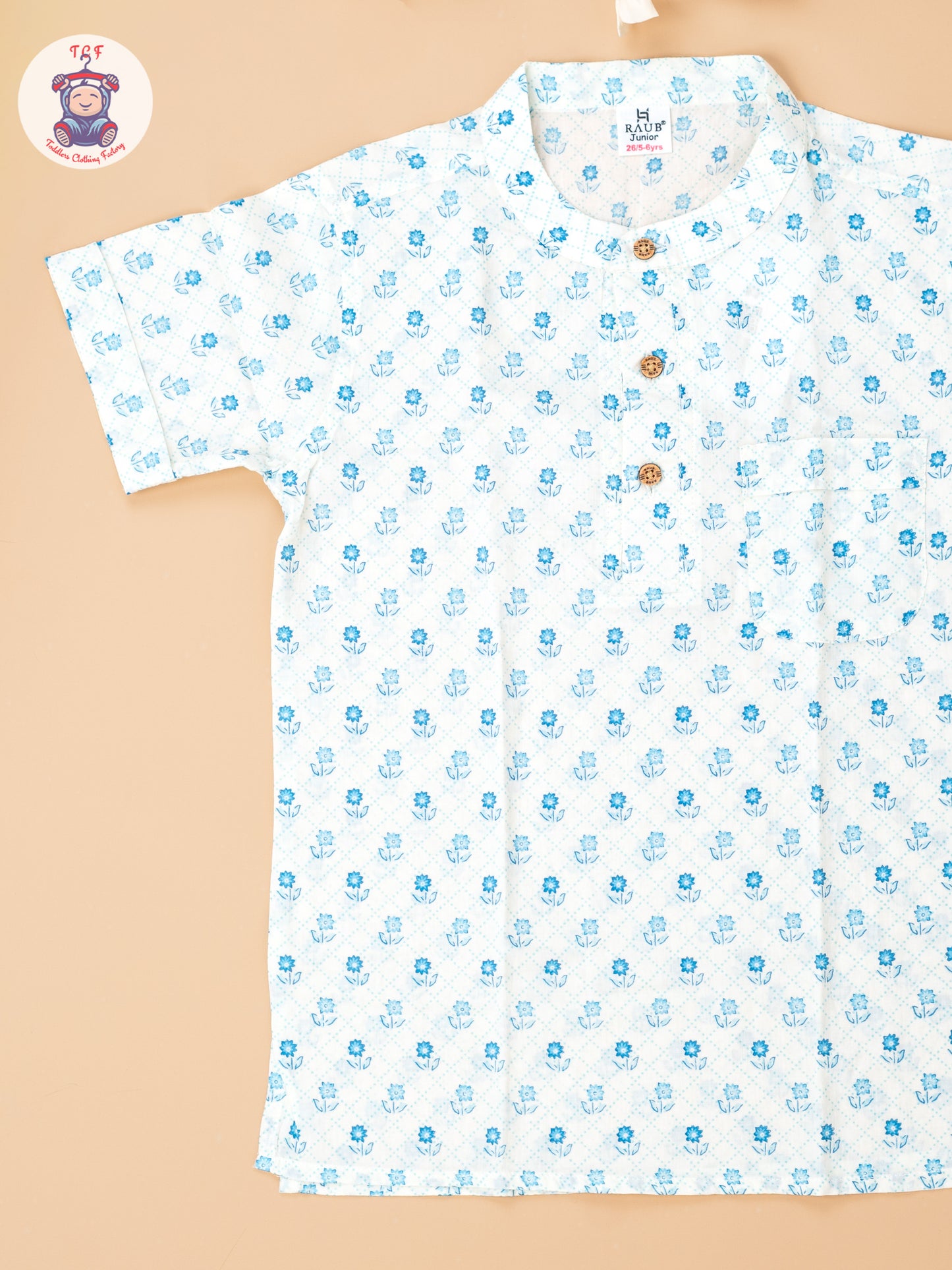 White & Blue - Boys Readymade Short Kurta