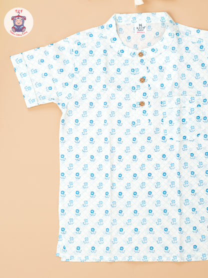 White & Blue - Boys Readymade Short Kurta