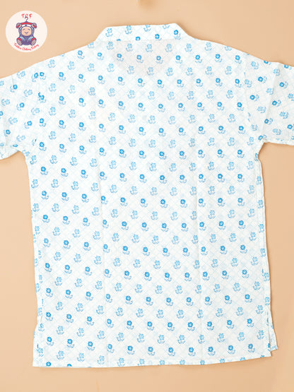 White & Blue - Boys Readymade Short Kurta
