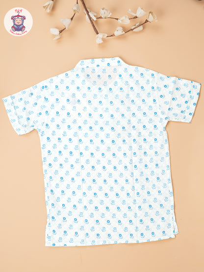 White & Blue - Boys Readymade Short Kurta