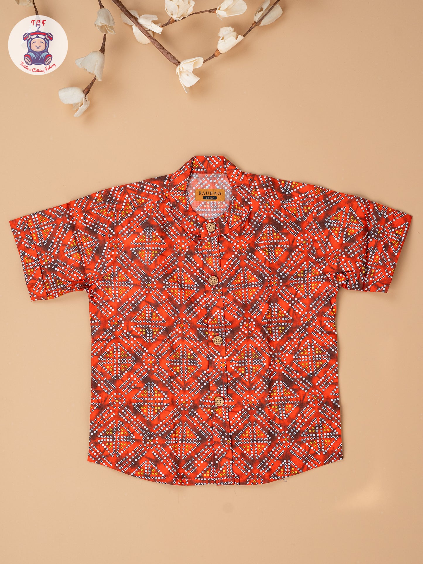 Orange - Boys Bandhini Printed Readymade Cotton Shirts