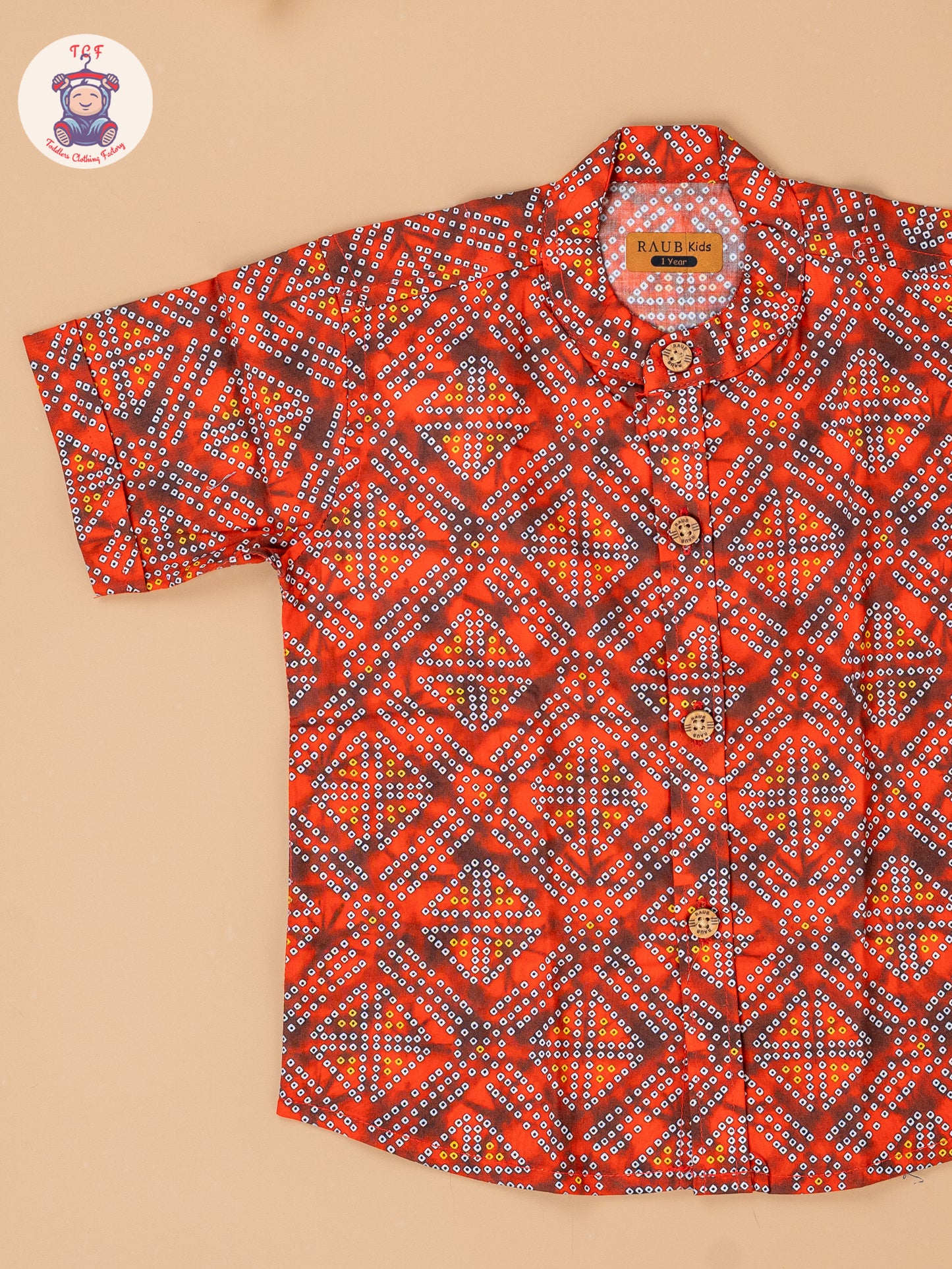 Orange - Boys Bandhini Printed Readymade Cotton Shirts