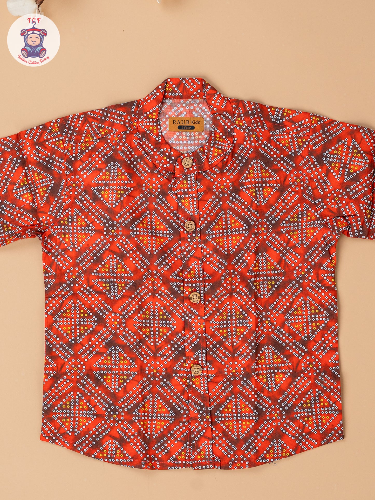 Orange - Boys Bandhini Printed Readymade Cotton Shirts