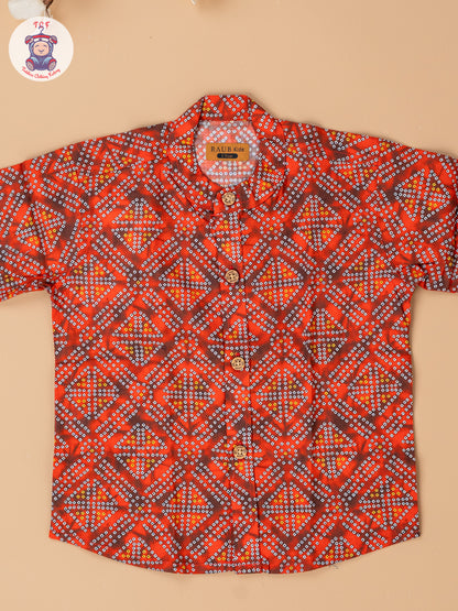 Orange - Boys Bandhini Printed Readymade Cotton Shirts