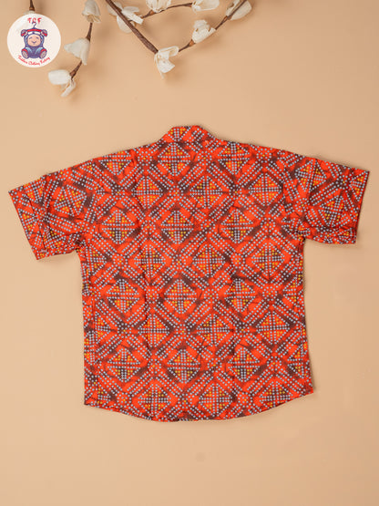 Orange - Boys Bandhini Printed Readymade Cotton Shirts