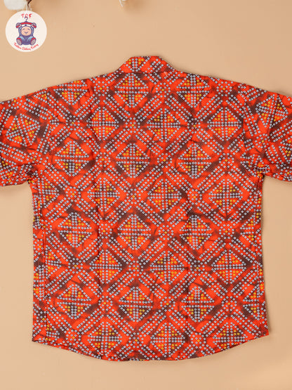 Orange - Boys Bandhini Printed Readymade Cotton Shirts