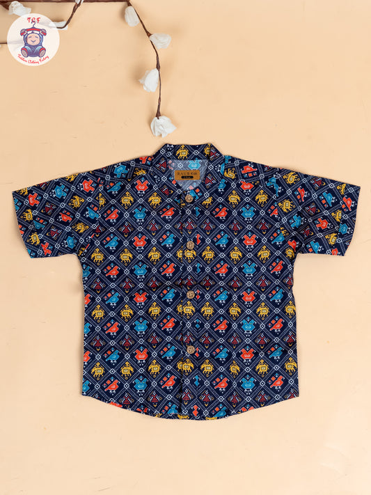 Green & Grey  - Boys Readymade Cotton Shirt