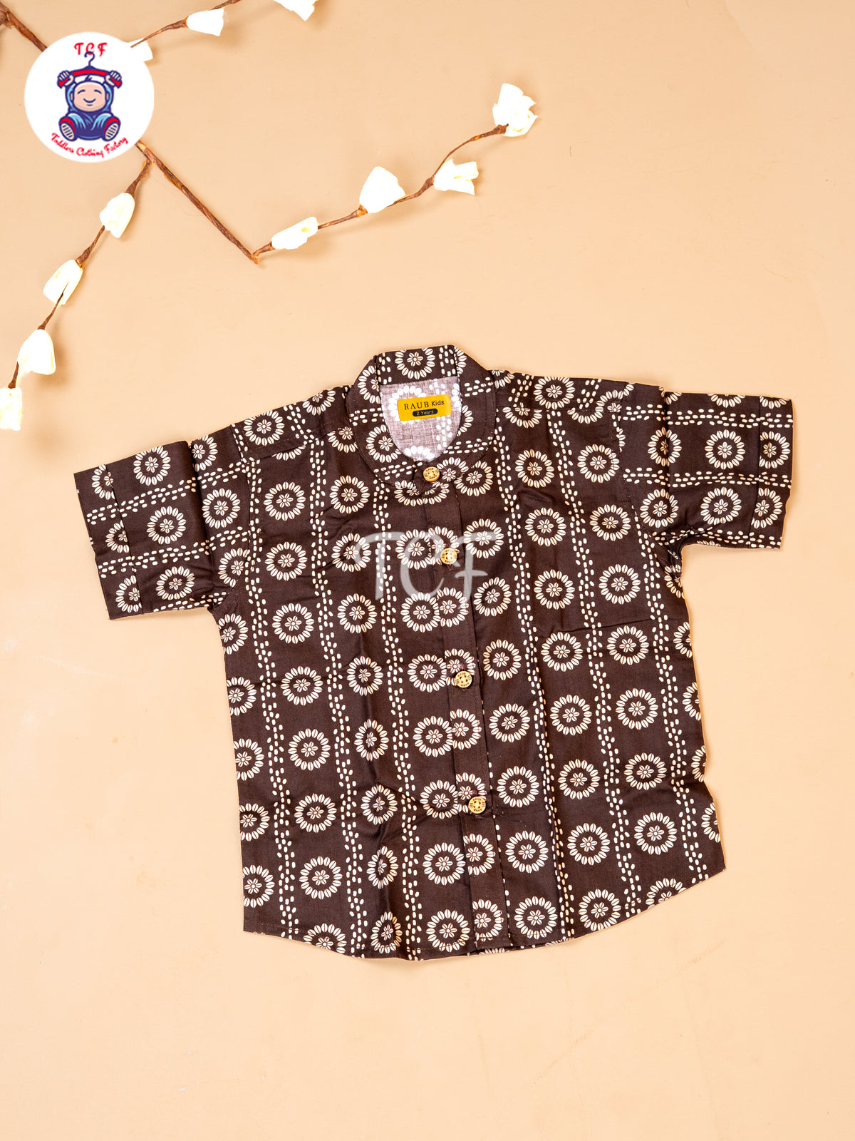 Brown - Boys Printed Cotton Shirt