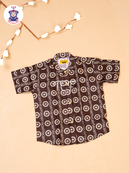 Brown - Boys Printed Cotton Shirt