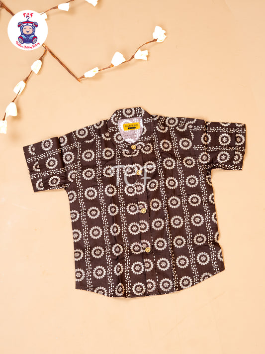 Brown - Boys Printed Cotton Shirt