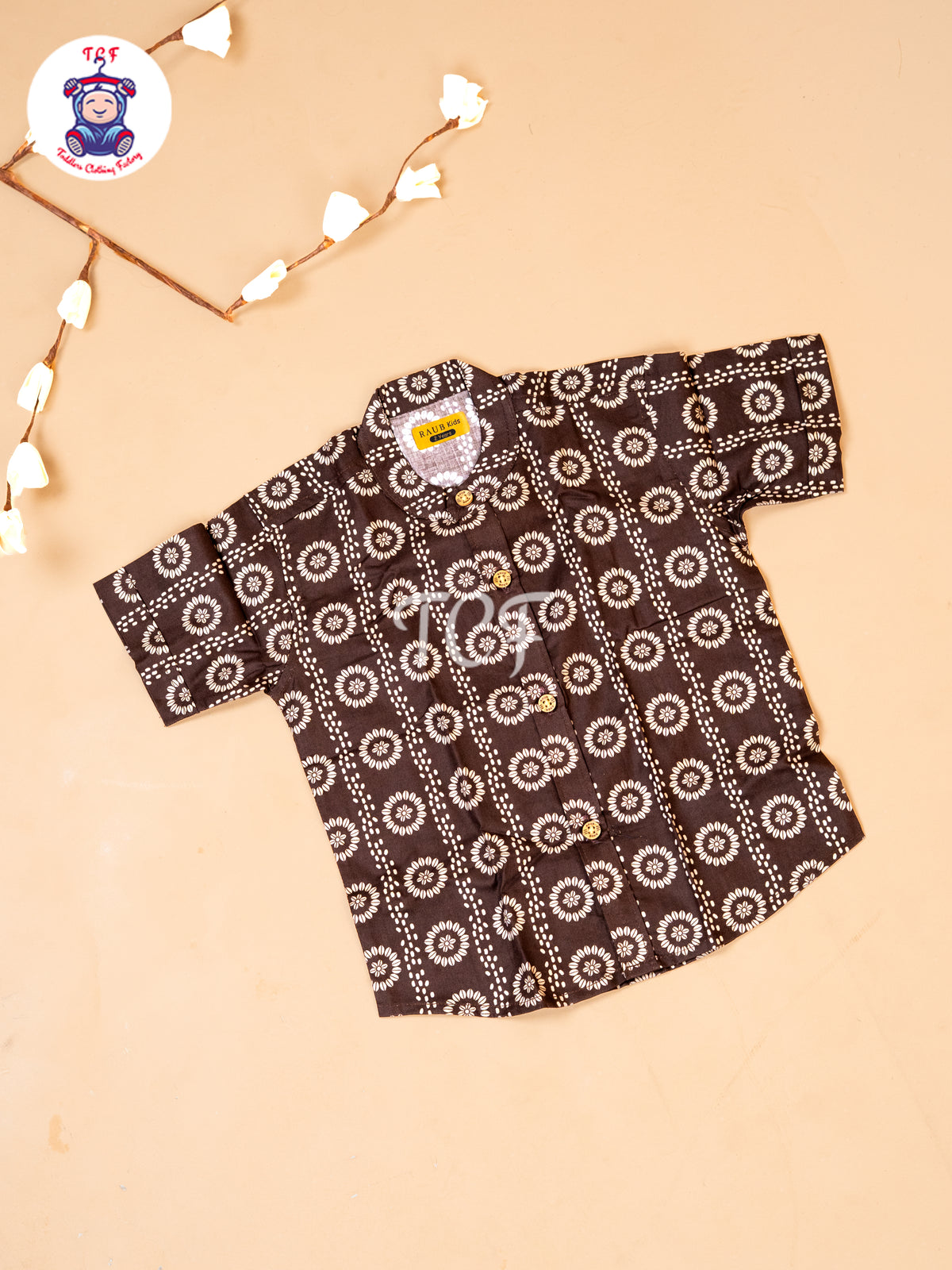 Brown - Boys Printed Cotton Shirt