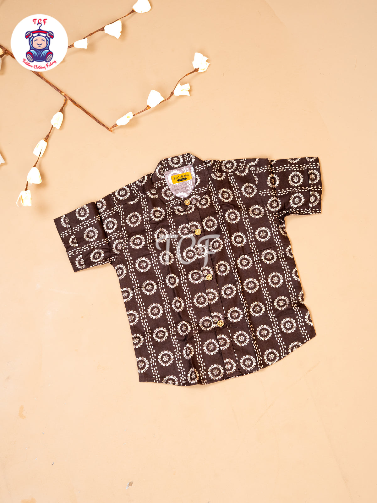 Brown - Boys Printed Cotton Shirt