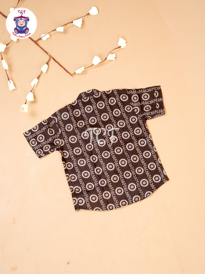 Brown - Boys Printed Cotton Shirt