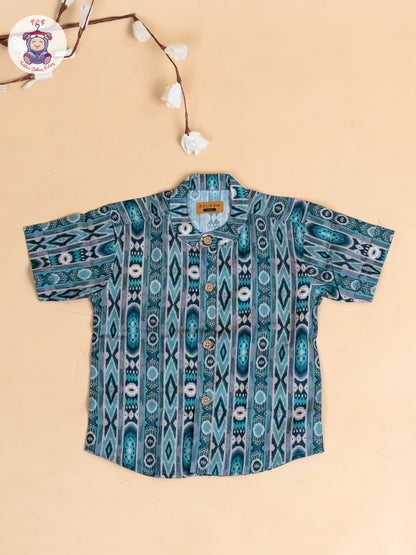 Blue - Boys Printed Cotton Shirt