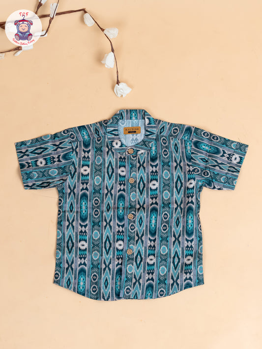 Blue - Boys Printed Cotton Shirt