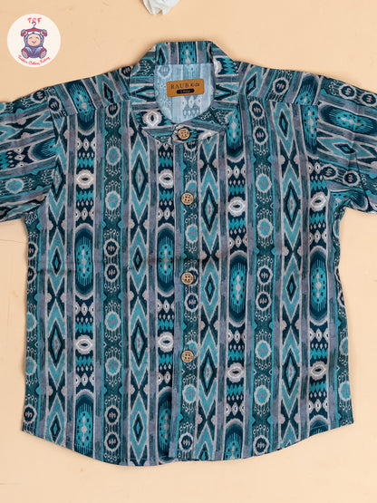 Blue - Boys Printed Cotton Shirt
