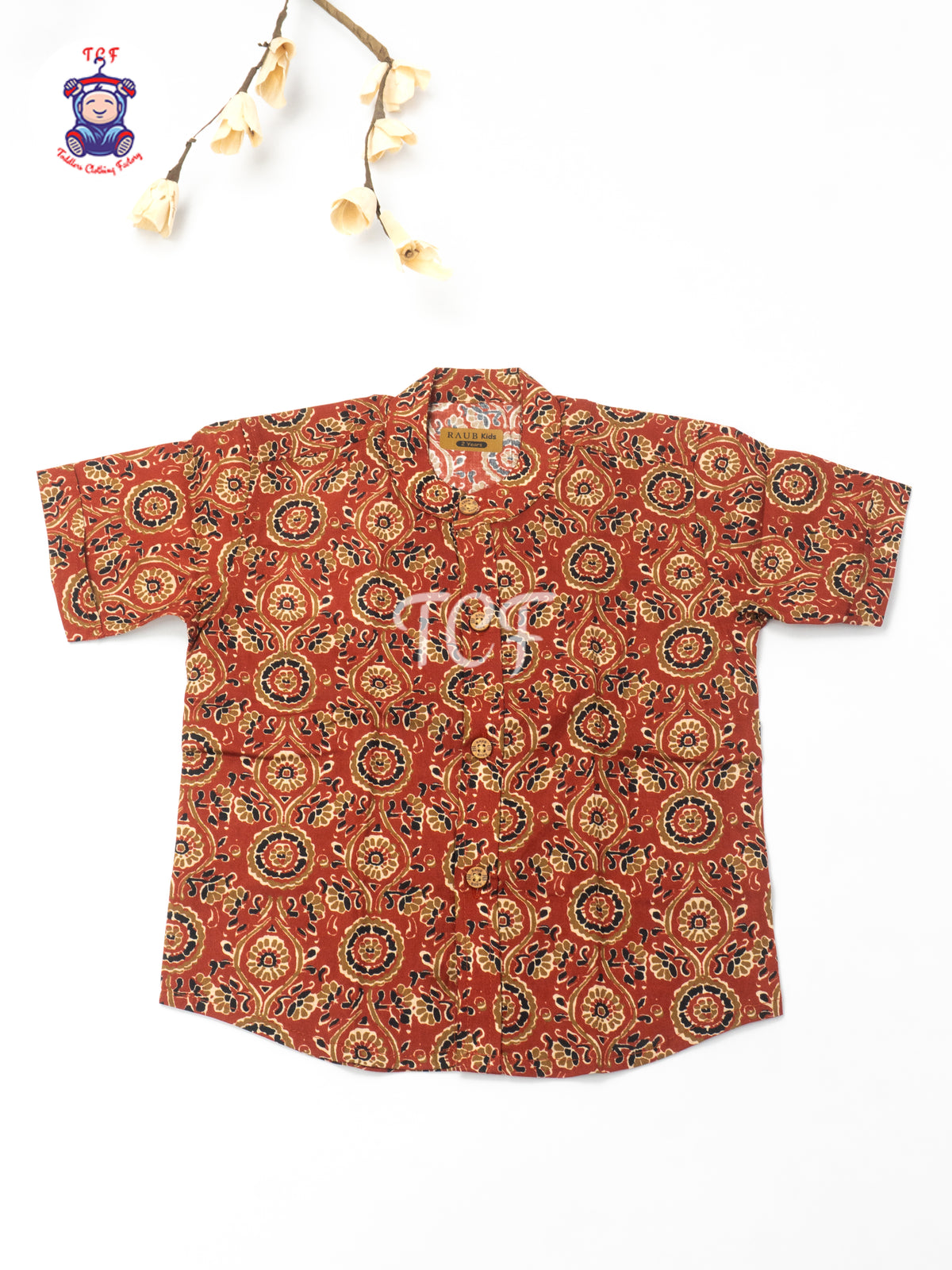 Maroon - Boys Printed Cotton Shirt