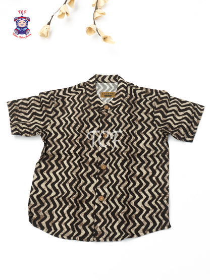 Choclate Brown - Boys Printed Cotton Shirt