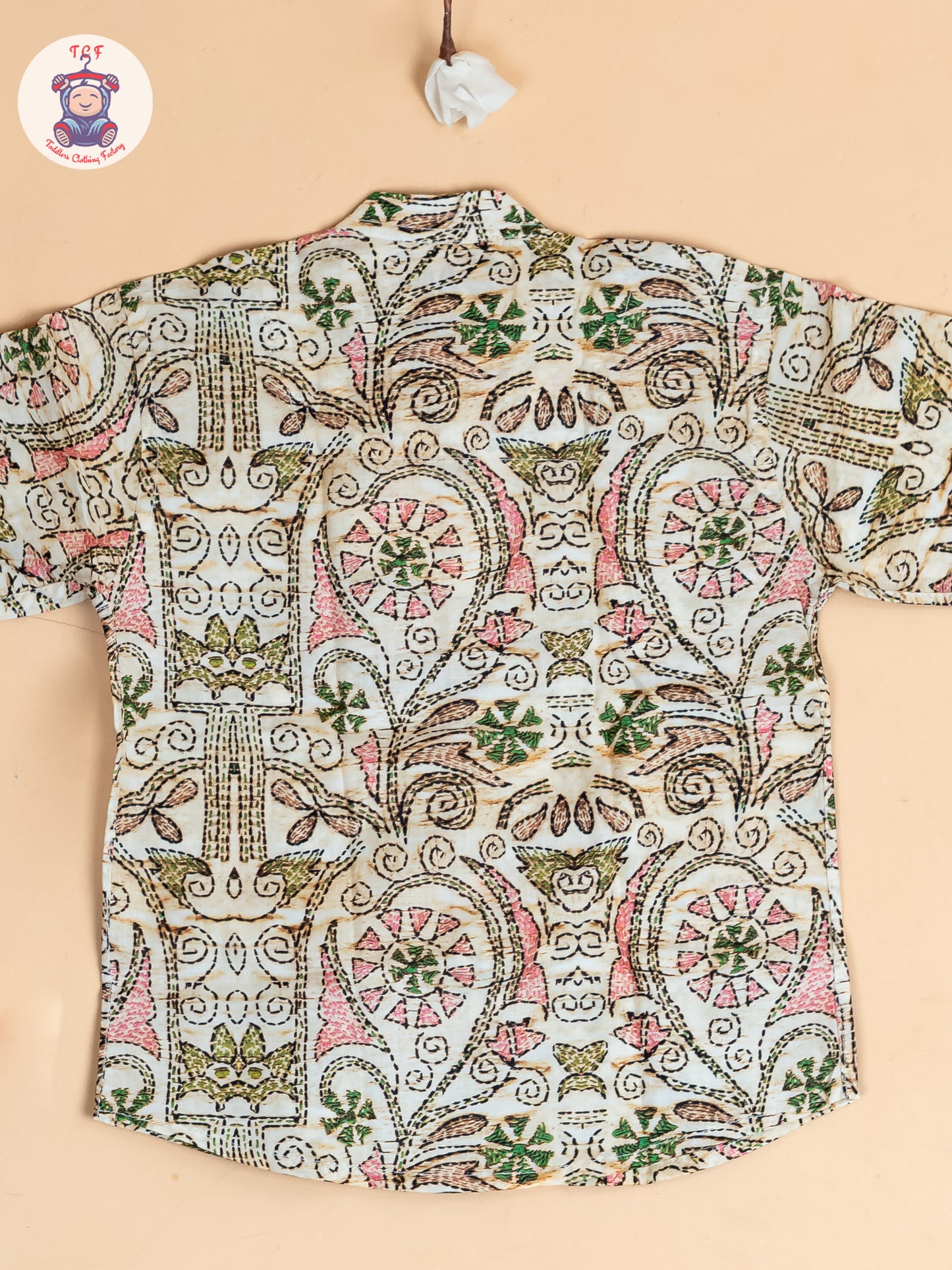 Beige - Boys Floral Printed S Cotton Shirt