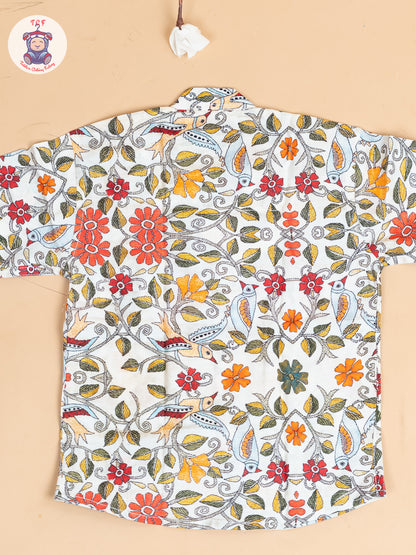 Beige - Boys Floral Printed  Cotton Shirt