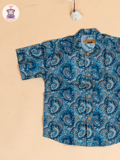 Blue - Boys Printed Cotton Shirt