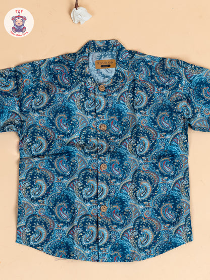 Blue - Boys Printed Cotton Shirt