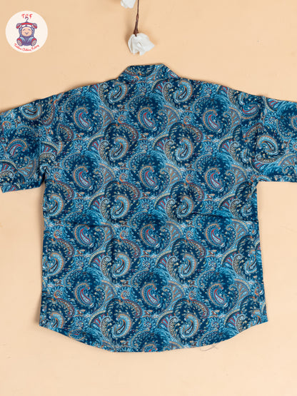 Blue - Boys Printed Cotton Shirt