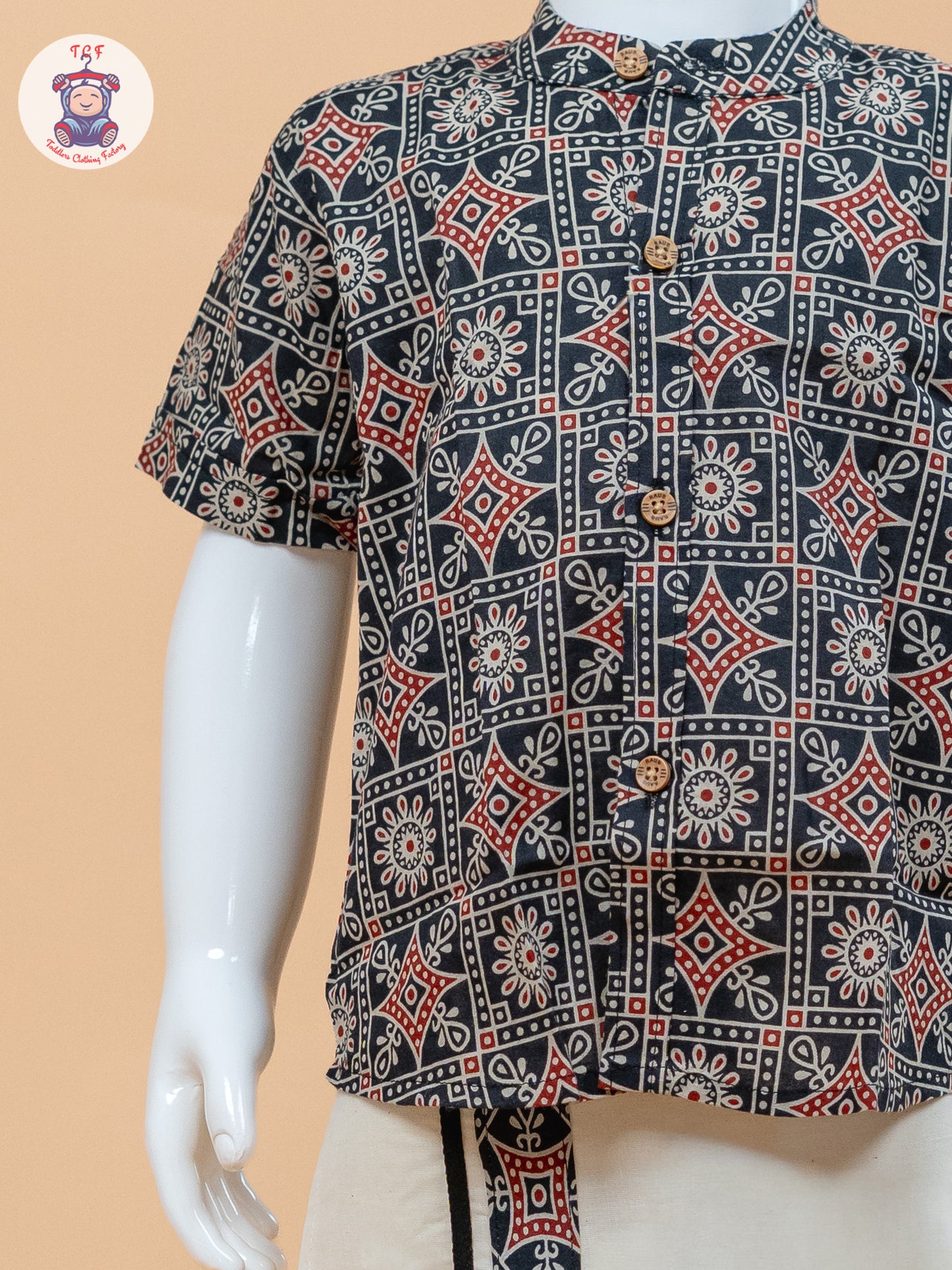 Dark Grey & Cream - Boys Welcro Dhotis & Shirts