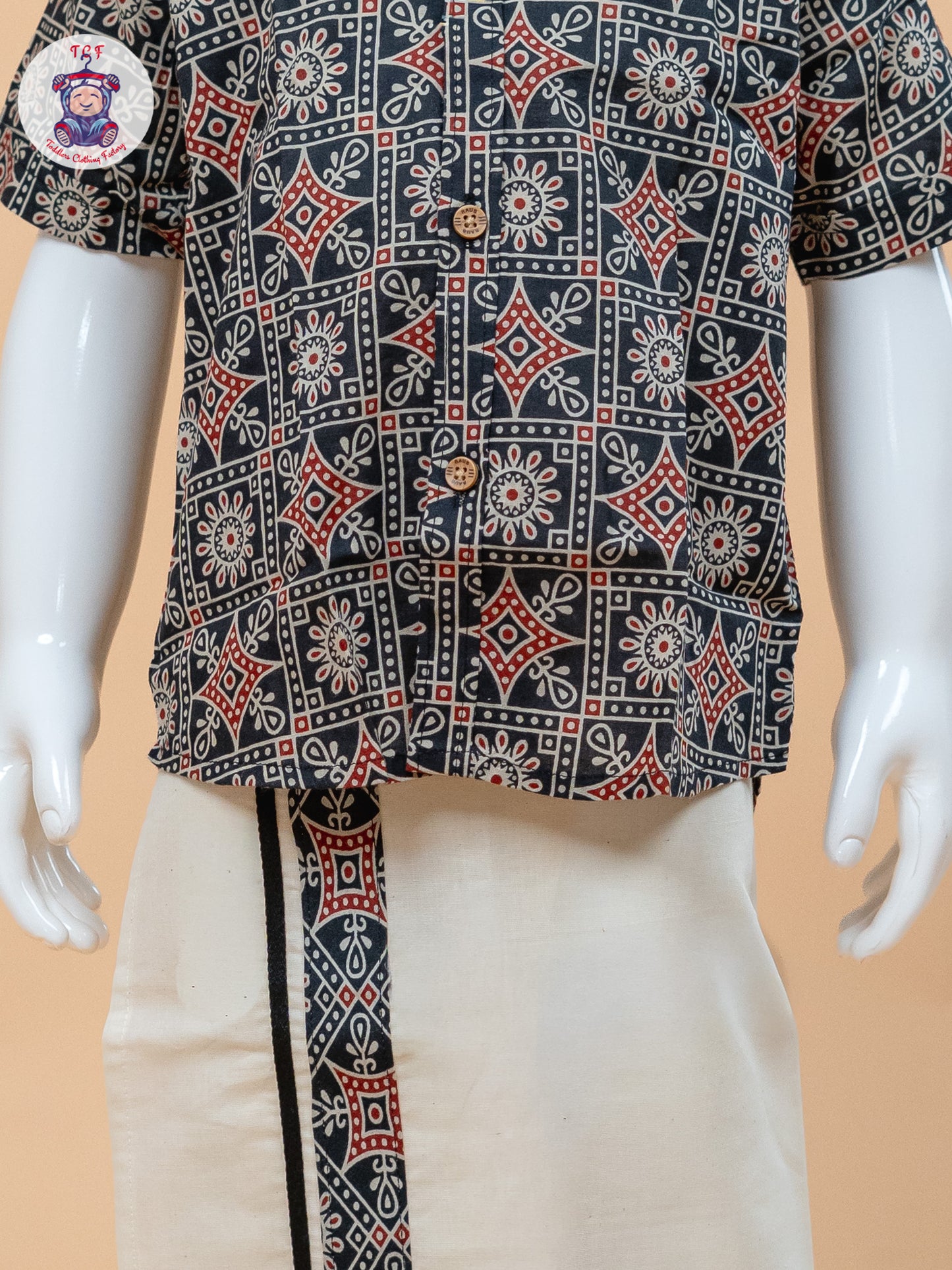 Dark Grey & Cream - Boys Welcro Dhotis & Shirts