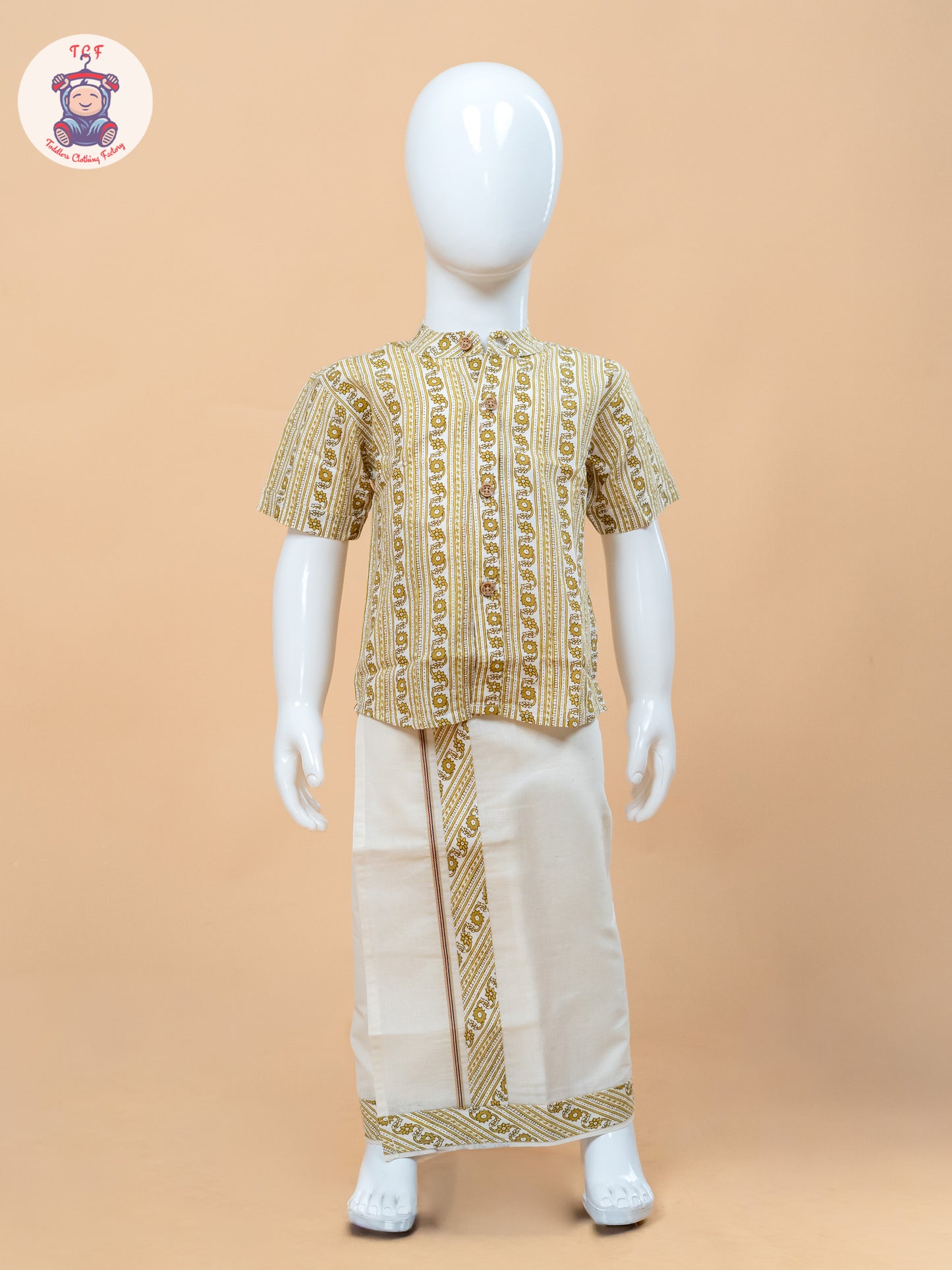 Yellow & Cream - Boys Welcro Dhotis & Shirts