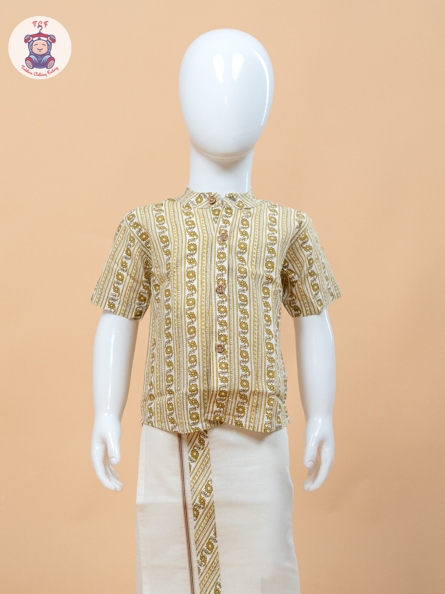 Yellow & Cream - Boys Welcro Dhotis & Shirts