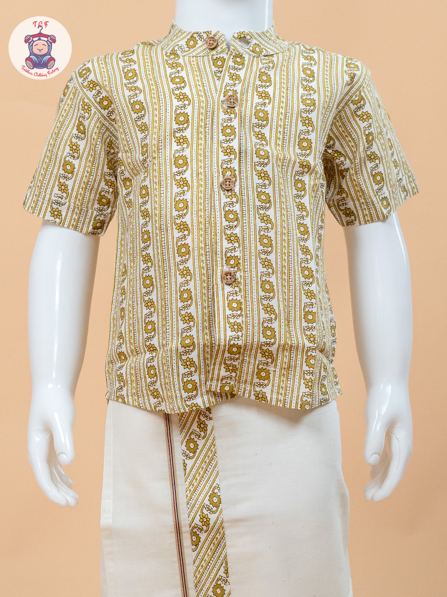 Yellow & Cream - Boys Welcro Dhotis & Shirts