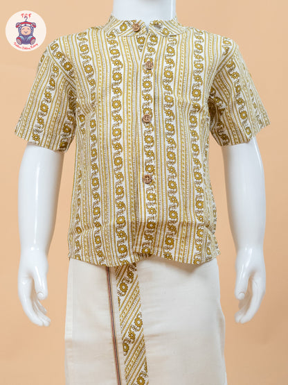 Yellow & Cream - Boys Welcro Dhotis & Shirts