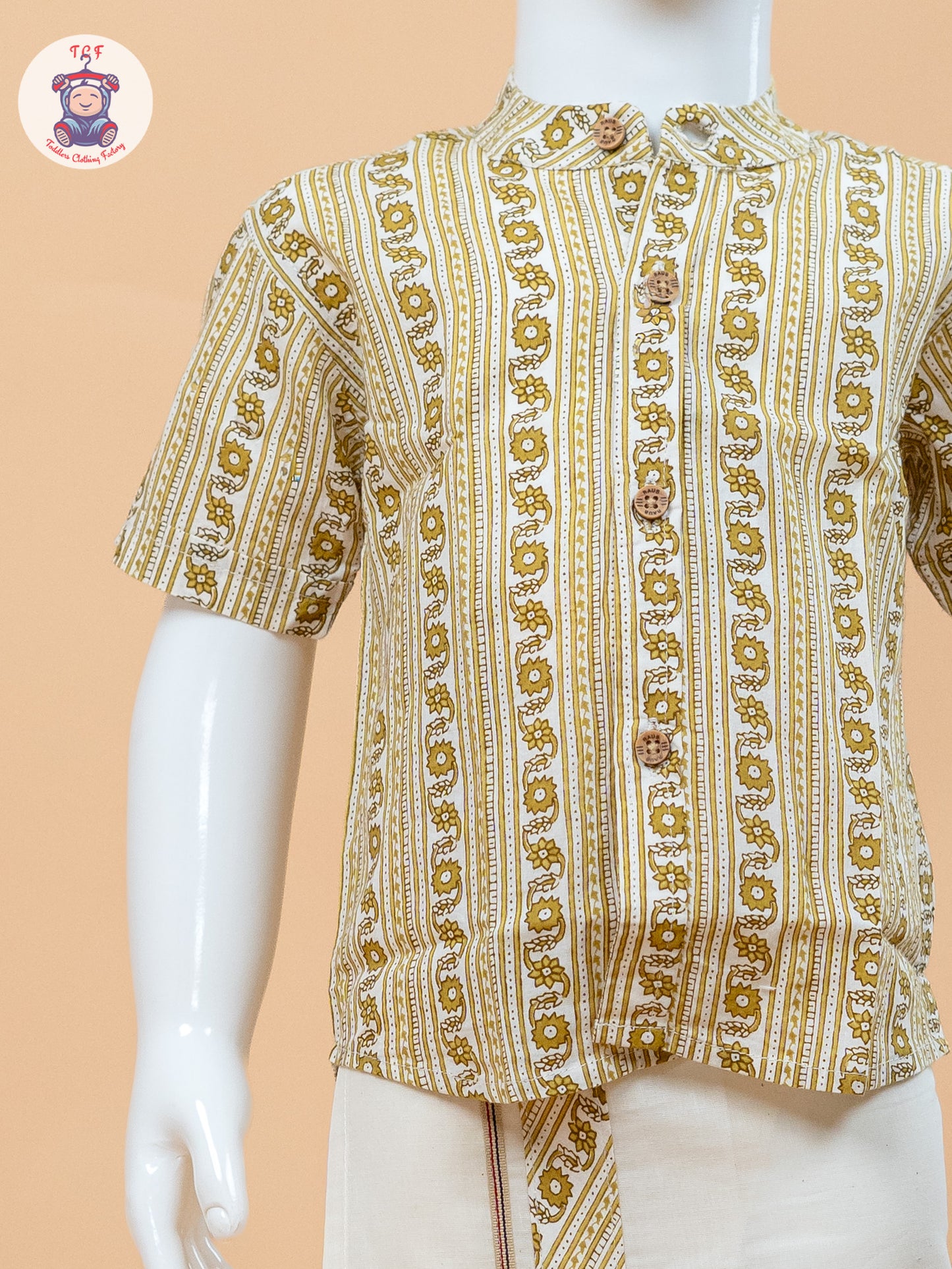 Yellow & Cream - Boys Welcro Dhotis & Shirts