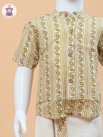 Yellow & Cream - Boys Welcro Dhotis & Shirts