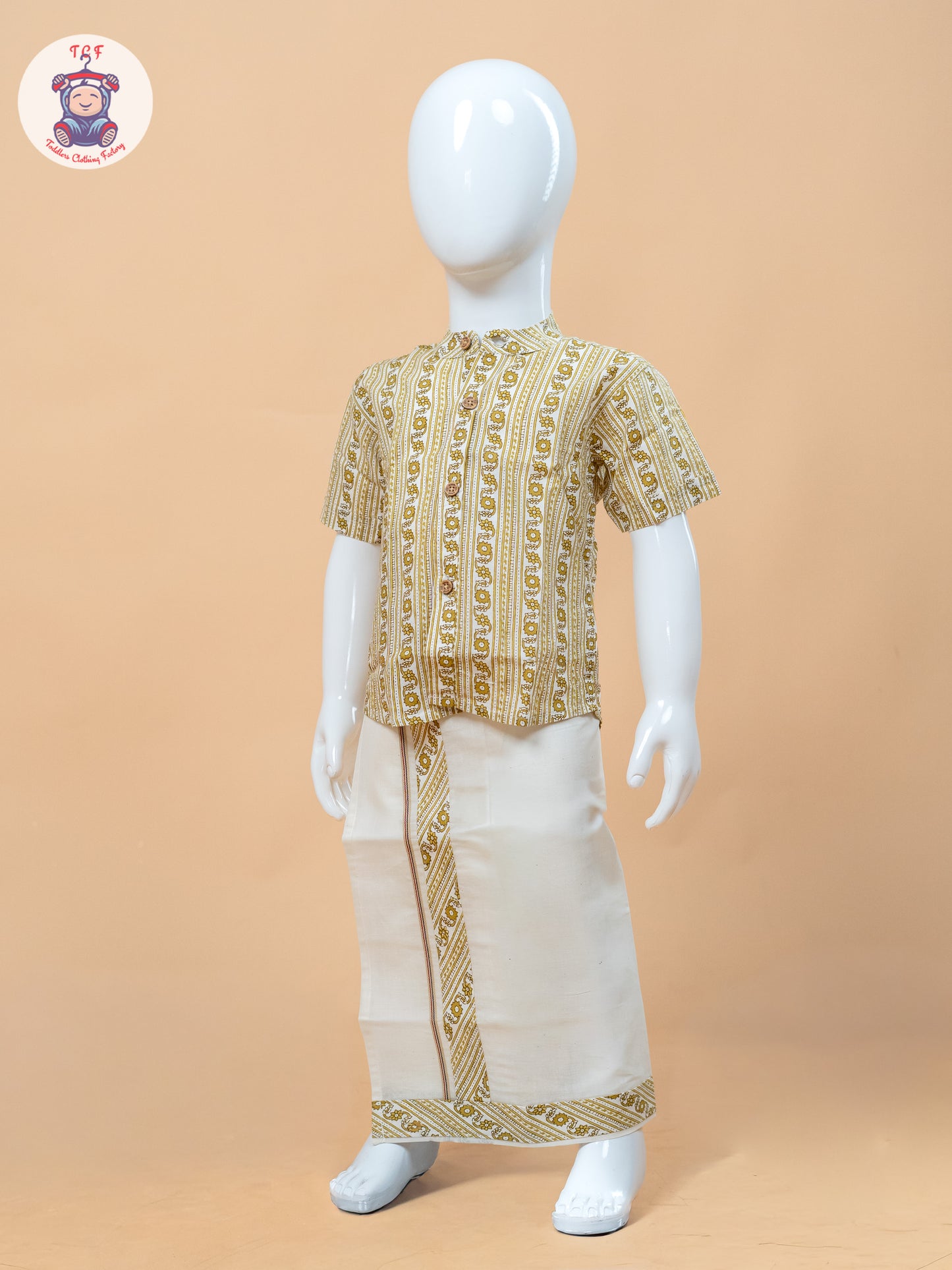 Yellow & Cream - Boys Welcro Dhotis & Shirts