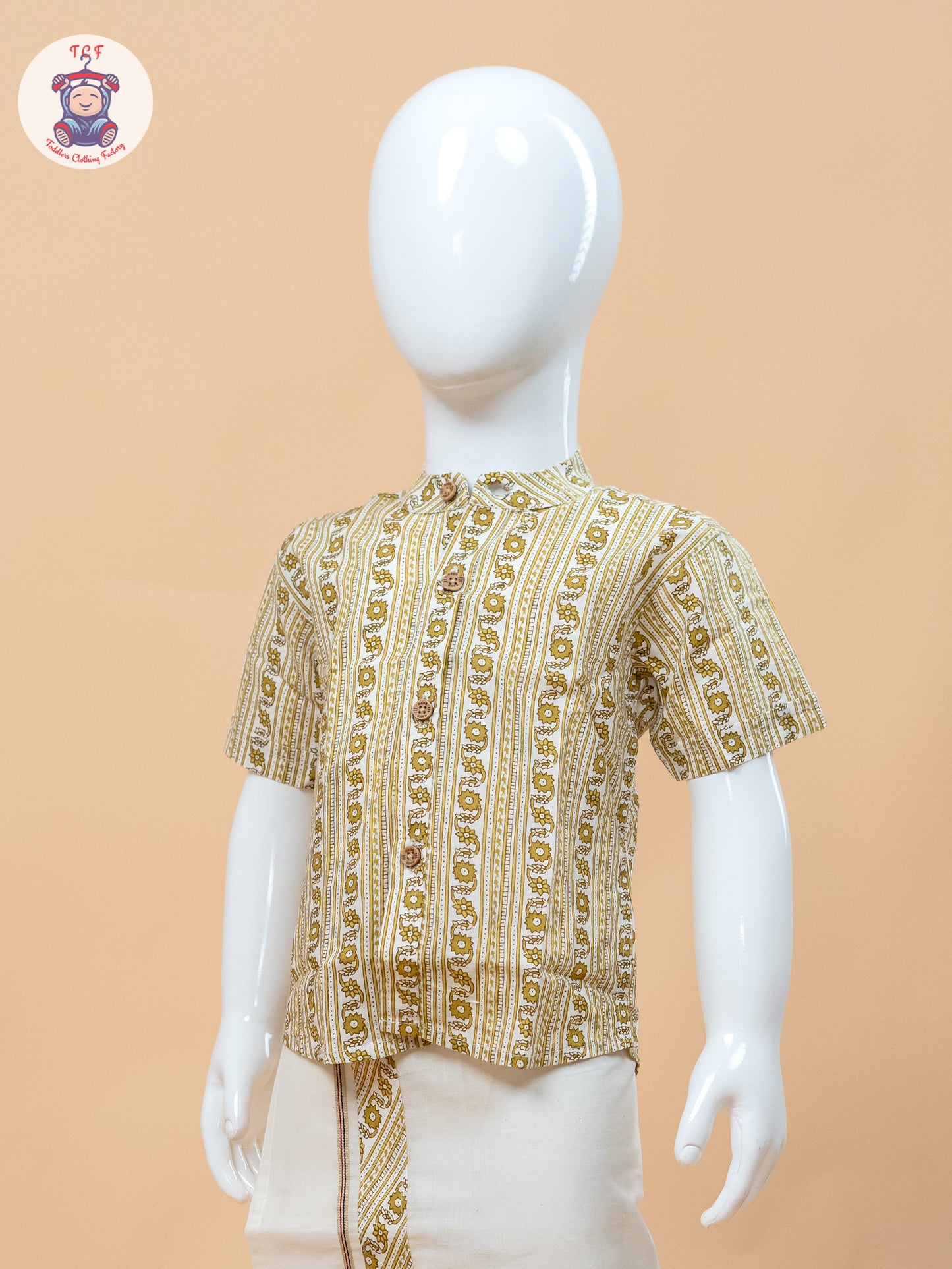 Yellow & Cream - Boys Welcro Dhotis & Shirts