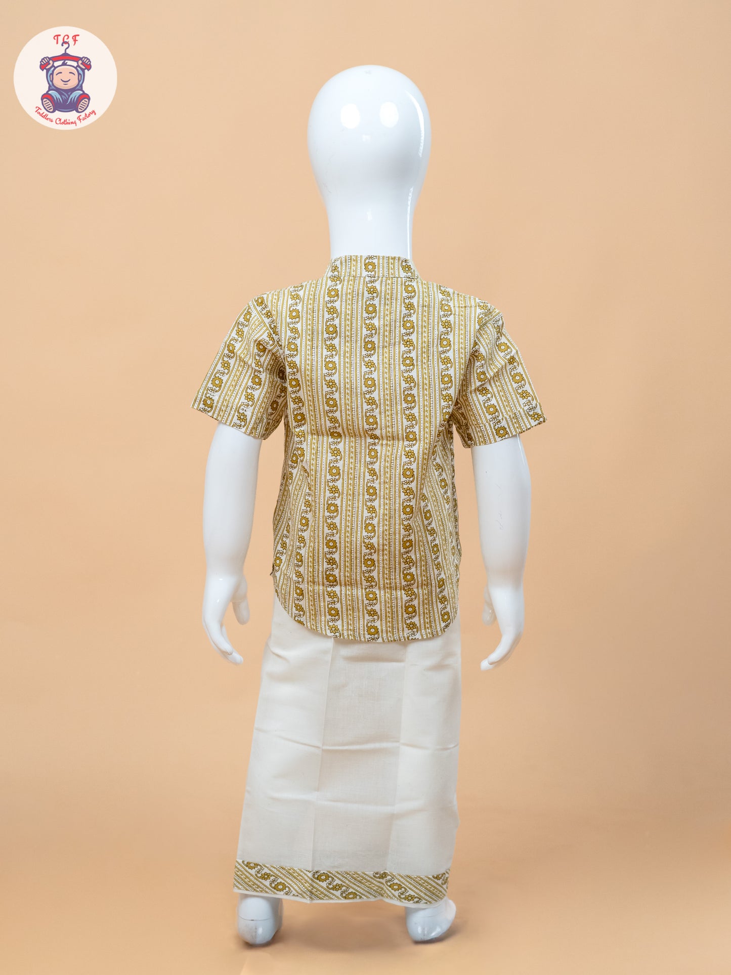 Yellow & Cream - Boys Welcro Dhotis & Shirts