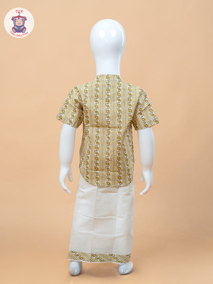 Yellow & Cream - Boys Welcro Dhotis & Shirts