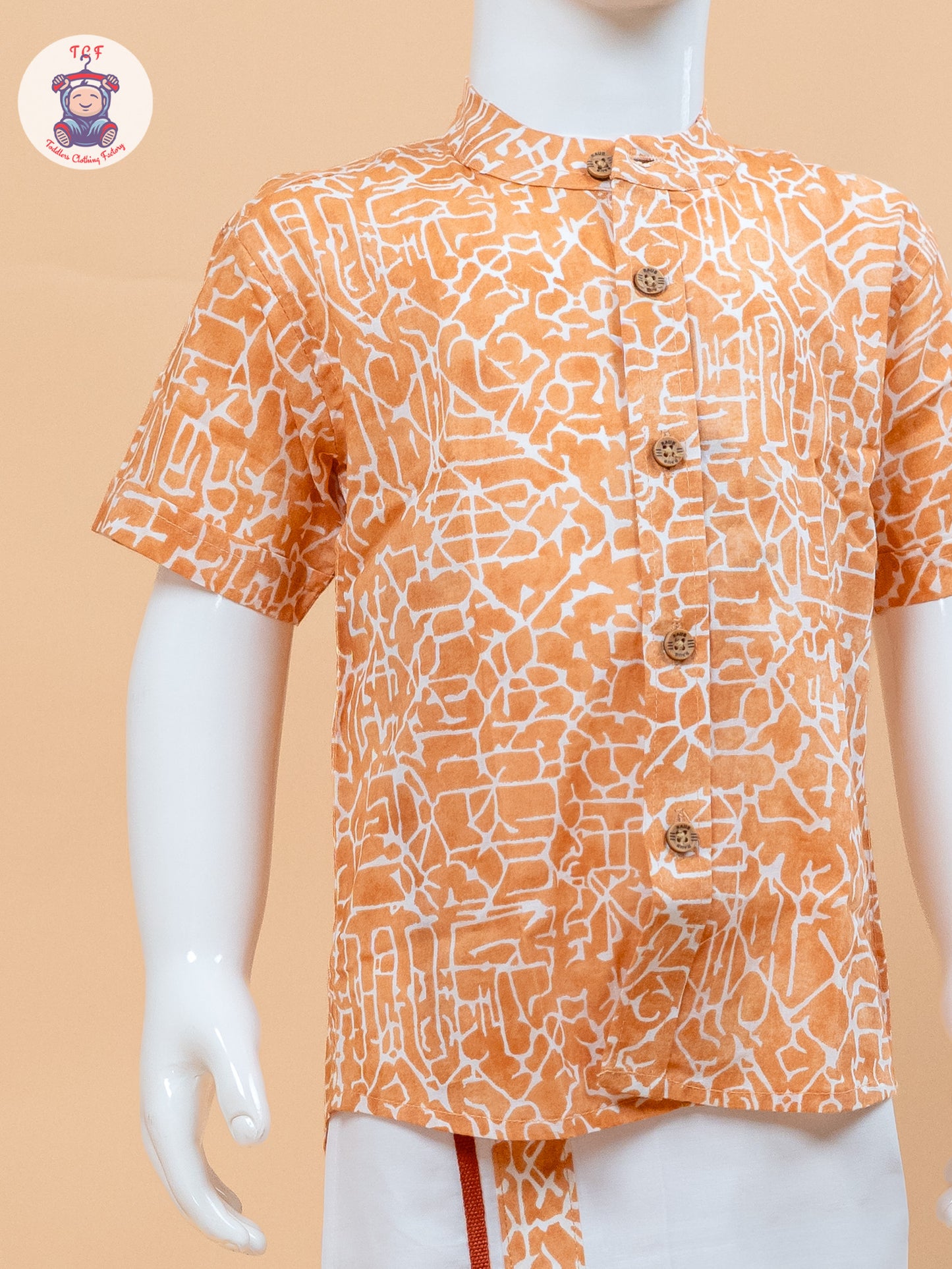 Orange & White - Boys Welcro Dhotis & Shirts