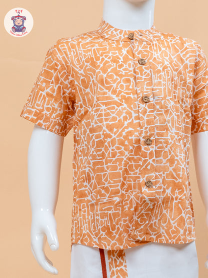 Orange & White - Boys Welcro Dhotis & Shirts