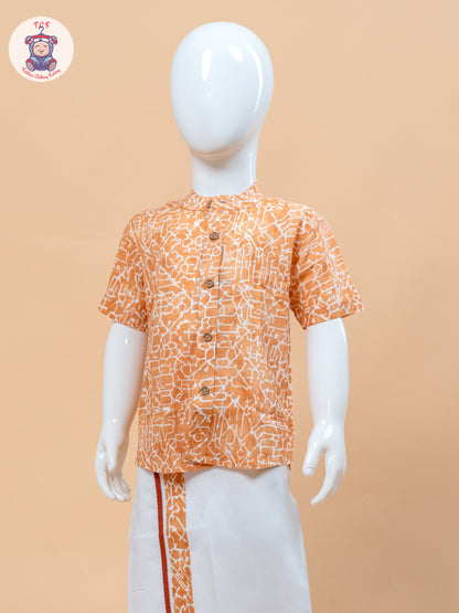 Orange & White - Boys Welcro Dhotis & Shirts