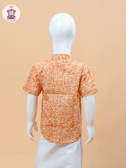 Orange & White - Boys Welcro Dhotis & Shirts