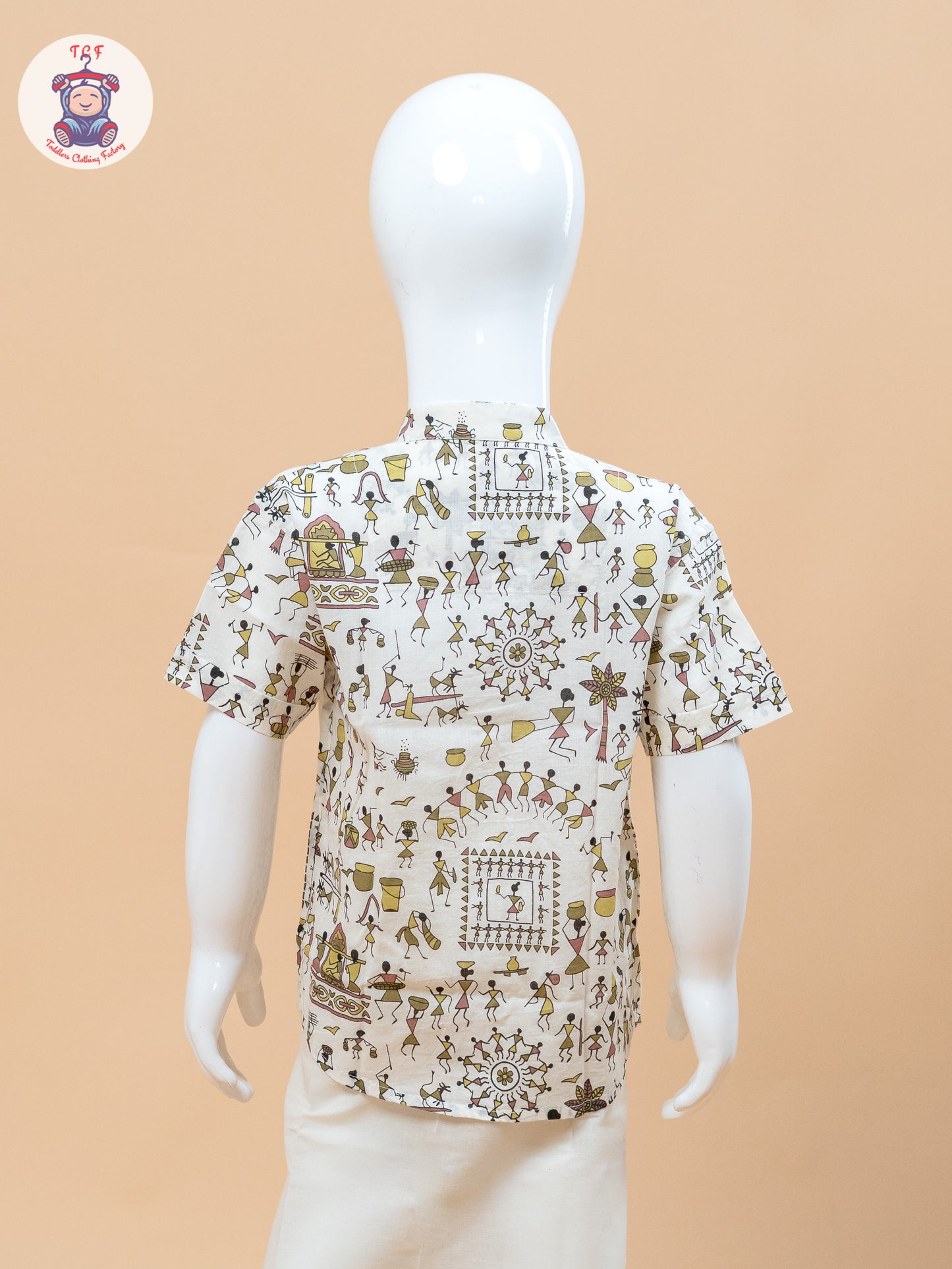 Beige & Cream - Boys Welcro Dhotis & Shirts